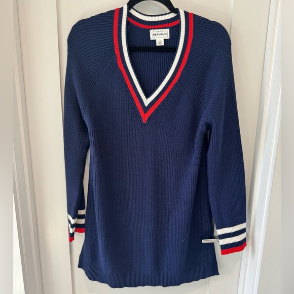 for the Republic Navy blue & red V-Neck Sweater Americana for the USA size L - Picture 1 of 9